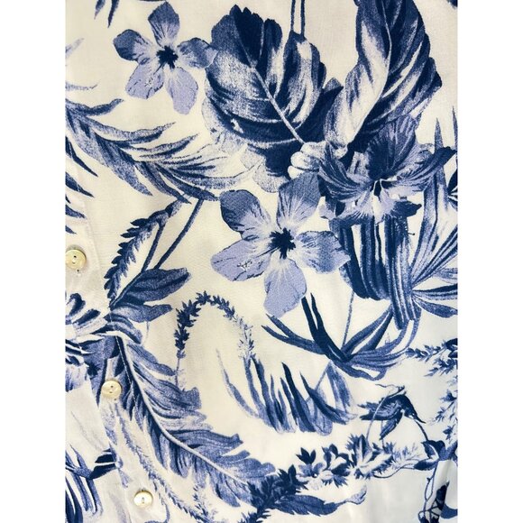 Soft Surroundings Floral Button-Up Tunic Shirt Long Sleeve Blue White Medium - Picture 5 of 5